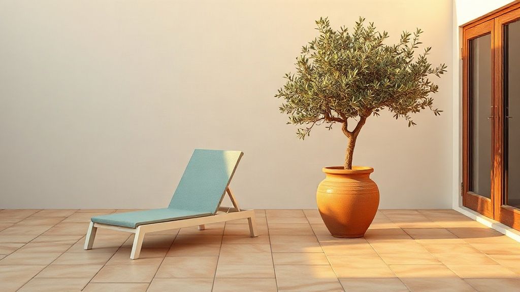Tiled patio of a holiday home