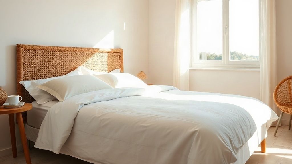 Bright bedroom of a vacation rental