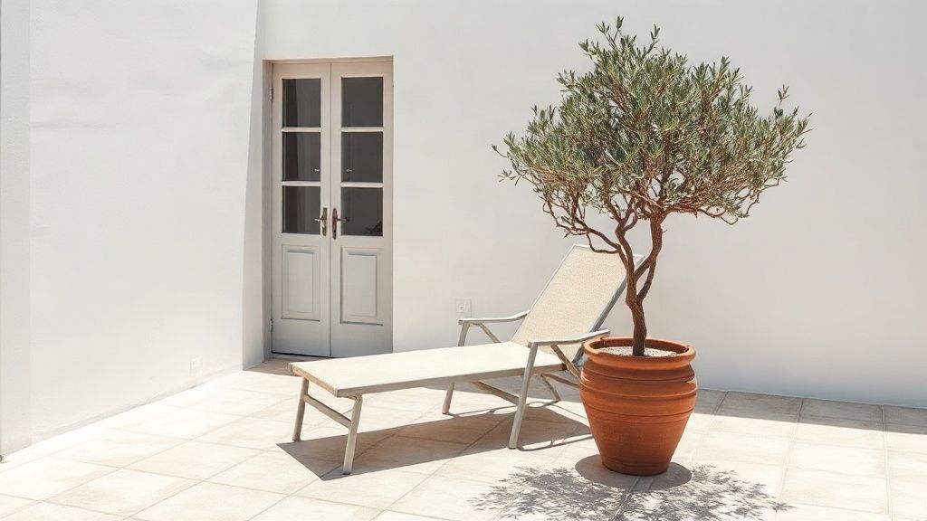 Tiled patio of a holiday home