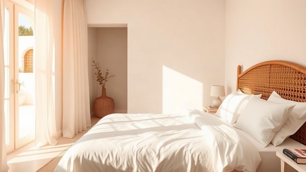Bright bedroom of a vacation rental