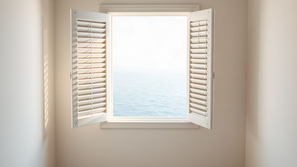 Window with sea views of a holiday home