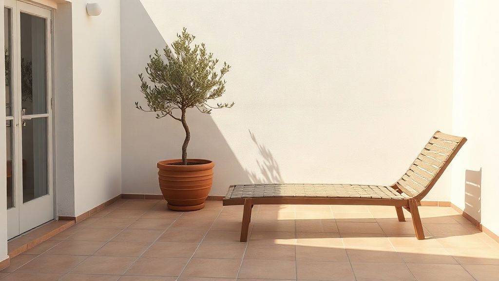 Tiled patio of a holiday home