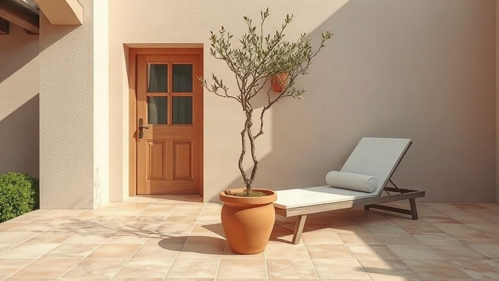 Tiled patio of a holiday home