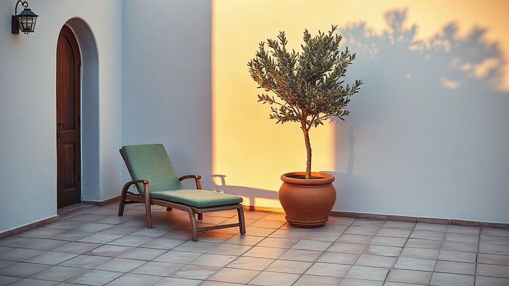 Tiled patio of a holiday home
