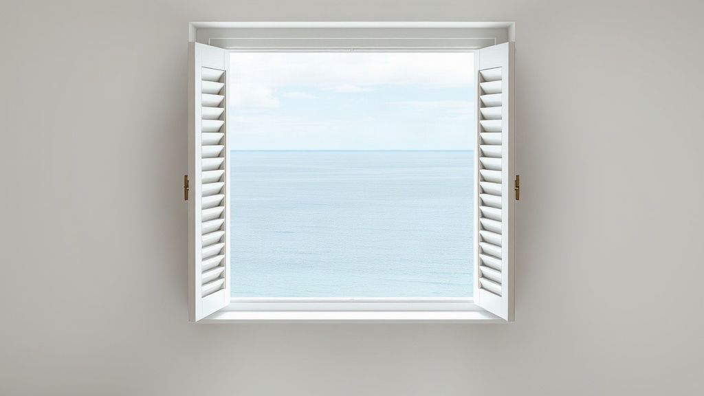 Window with sea views of a holiday home