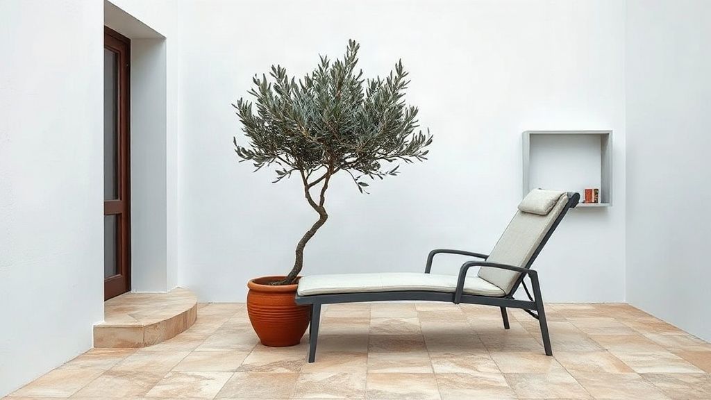 Tiled patio of a holiday home