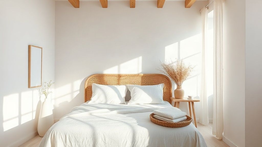 Bright bedroom of a vacation rental