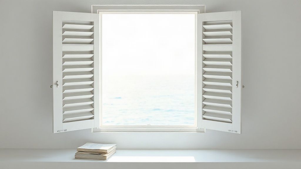 Window with sea views of a holiday home