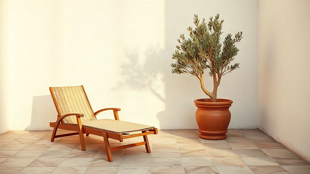 Patio con olivo de una vivienda turística
