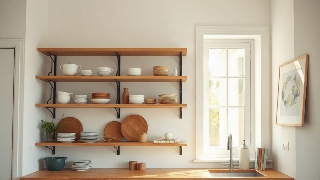 Cocina luminosa de un alquiler vacacional