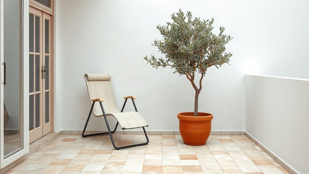 Patio con olivo de una vivienda turística